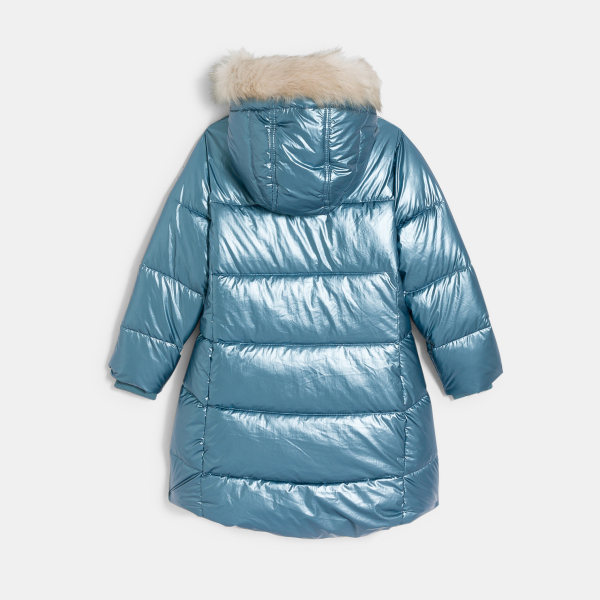 سترة منفوخة مبطنة طويلة طاردة للماء باللون الأزرق للفتيات